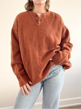 Vintage Structure Rust Crew Henley Sweater